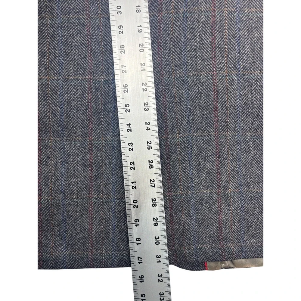 vtg Gray Herringbone 42R Tweed Blazer Windowpane Jacket 100% Wool Sport Coat
